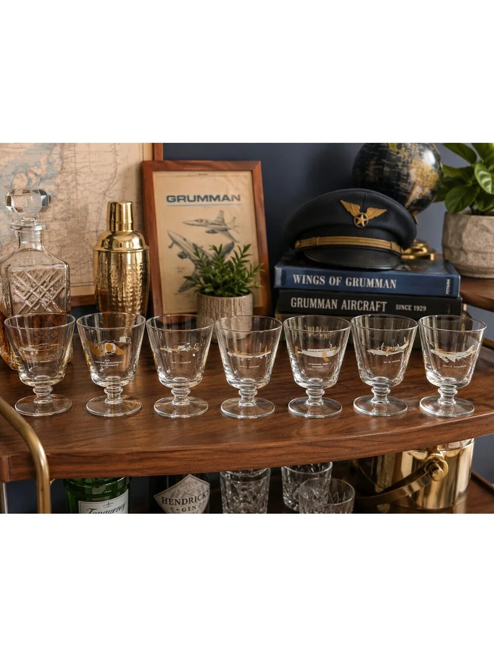 Vintage Grumman Aircraft Engineering Cocktail Glasses Set of 7 Aviation NASA